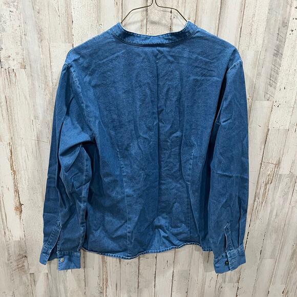 Vintage Talbots Denim Ruffle Western Cowgirl Button Up Shirt Rodeo Medium Cotton - Picture 5 of 7